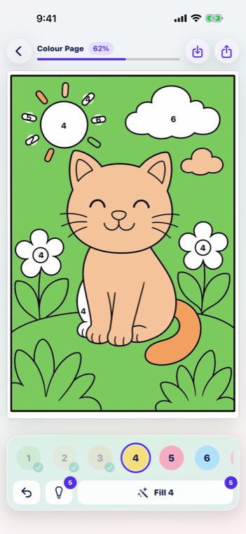 Prompt & Paint coloring screen with numbered regions